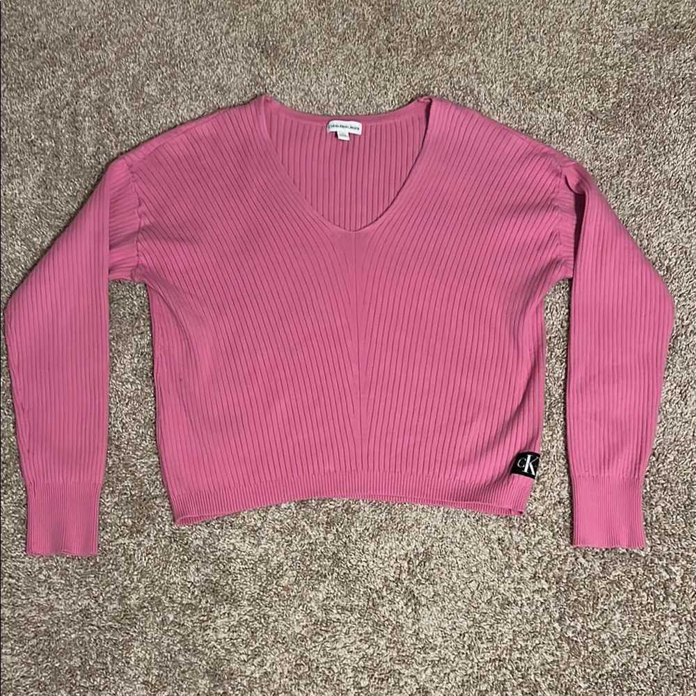 Calvin Klein Pink V-Neck Cropped Sweater
